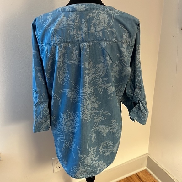 Chico’s 100% cotton denim print tunic blouse Sz L / 12 - Picture 4 of 9